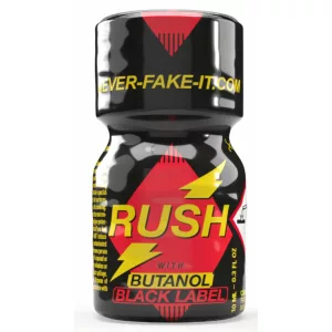 Bottle of Rush Butanol Black Label 10ml poppers with pentyl and butanol nitrites