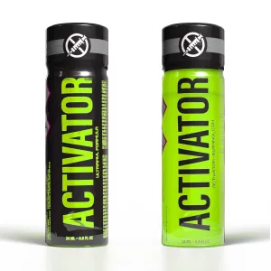 Pack Poppers Activator Duo 24ml comprenant un poppers amyle et un poppers pentyle butanol en flacons verre 24ml.