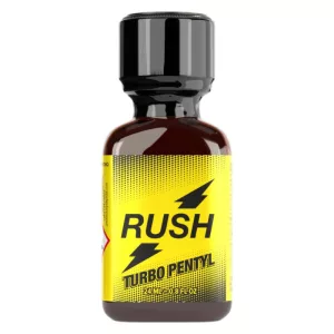 Poppers Rush Turbo Pentyl 24ml - Flacon jaune Rush, formule pentyle turbo pour effets stables et prolongés.